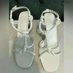 Rebecca Minkoff Laciann Knotted White Leather Sandal, Size 7.5